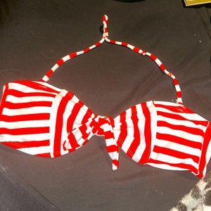A red and white striped bikini stop with bow, no stains,